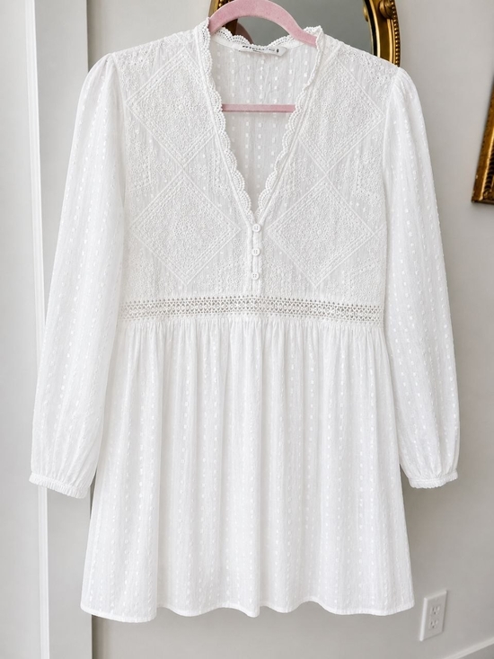 Zara Dresses & Skirts - Zara White Eyelet Lace Peasant Dress